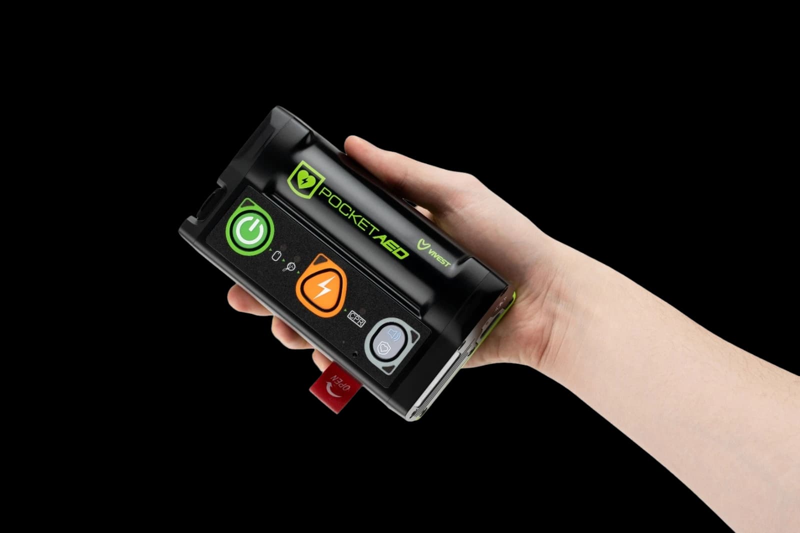 ViVest Pocket AED P1 trzymany w dłoni